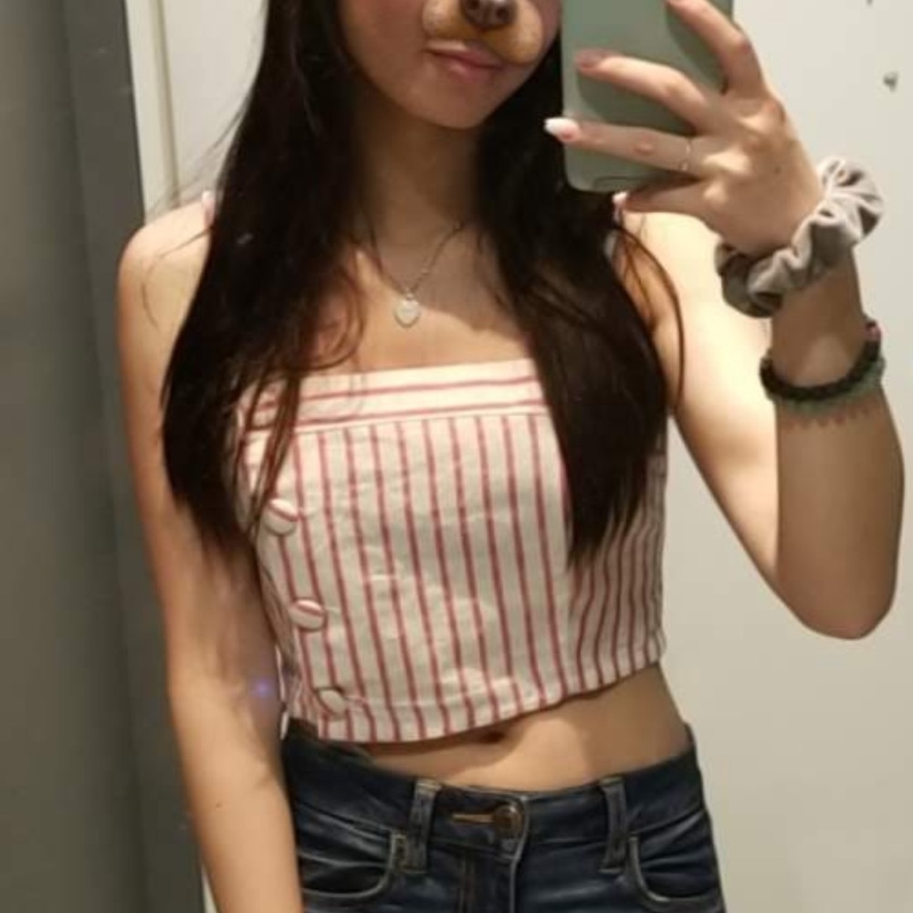 Red and white stripped tank top with buttons